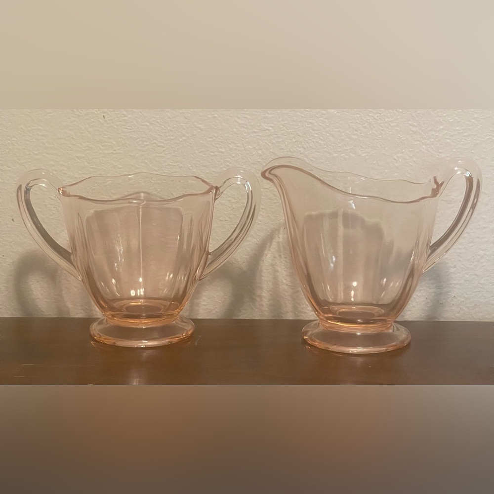 Vintage Depression Era Glass Creamer and Sugar Set - Pink